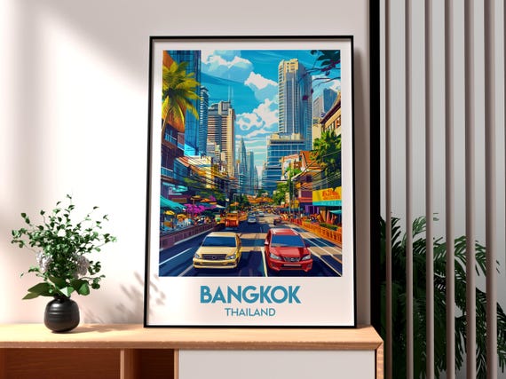 Bangkok Travel Print Thailand Wall Art Bkk Street Poster Backpacking Gift For Traveller Thai