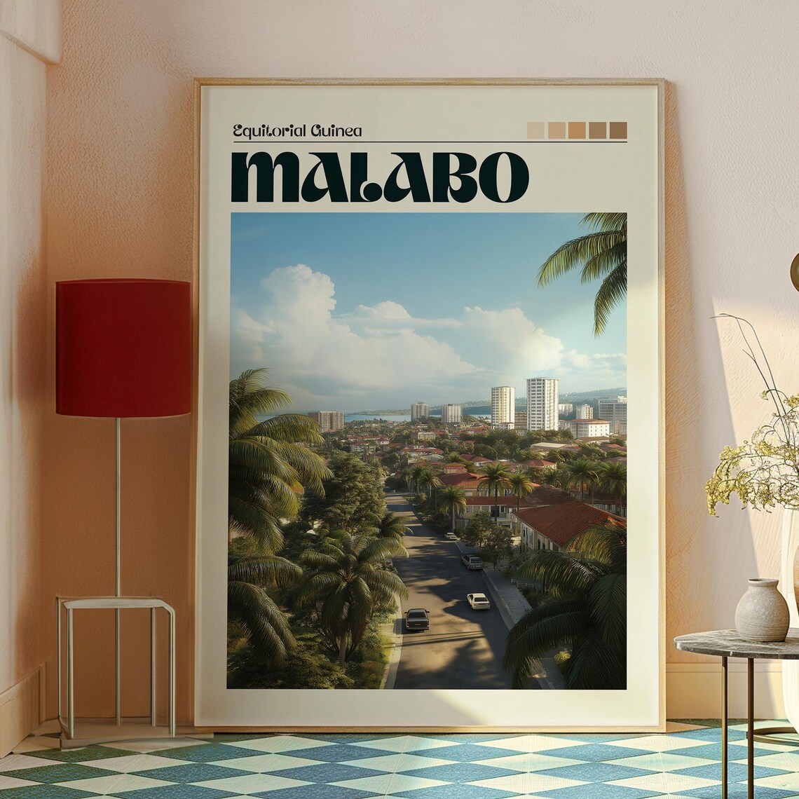 Malabo Equatorial Guinea Palm Avenue City Skyline Sunny Travel Poster - Image 2