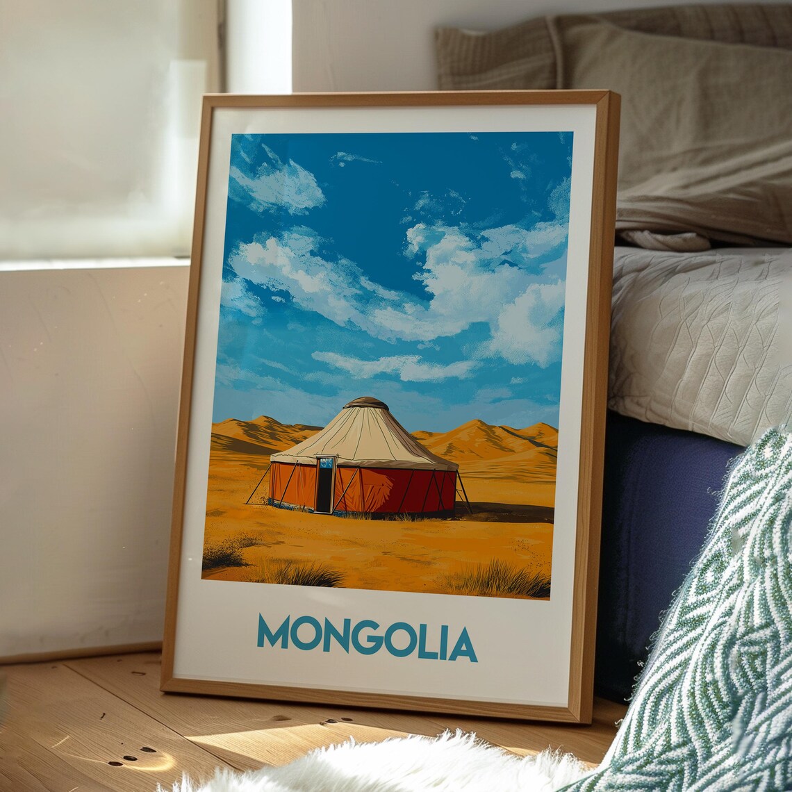 Mongolia Ger Yurt Golden Steppe Nomadic Tent Landscape Travel Poster - Image 3