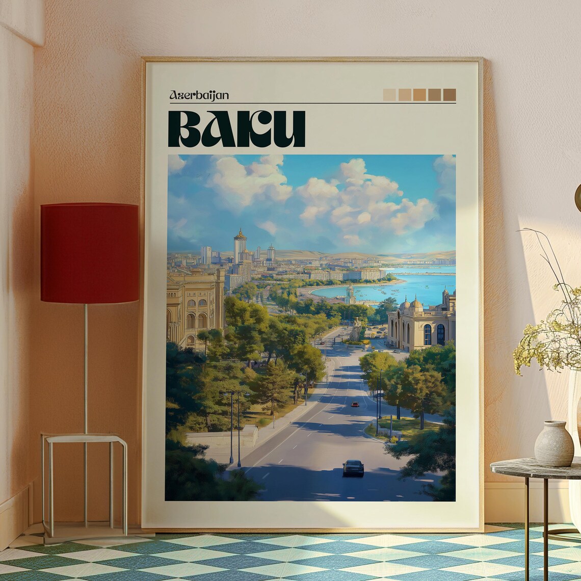 Baku Azerbaijan Harbor Avenue City View Vintage Travel Poster - Image 2