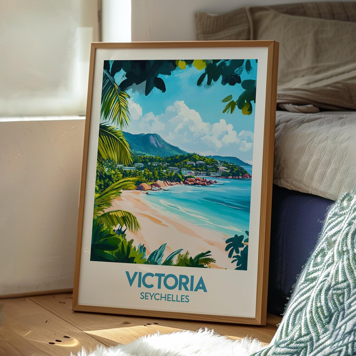 Victoria Seychelles Tropical Beach Granite Boulders Travel Poster - Image 3