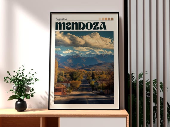 Mendoza Travel Print Argentina Wall Art Poster Gift For Traveller Cuyo Region