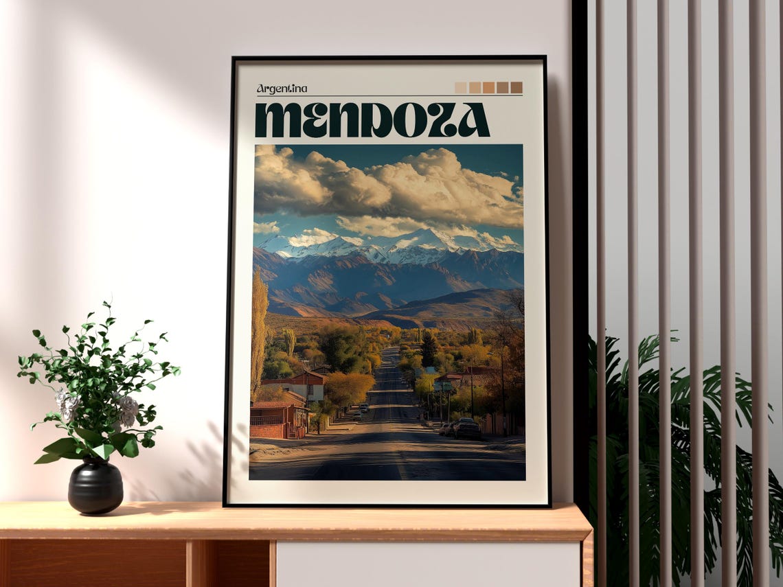 Mendoza Argentina Andean Street Snow Capped Mountains Poster
