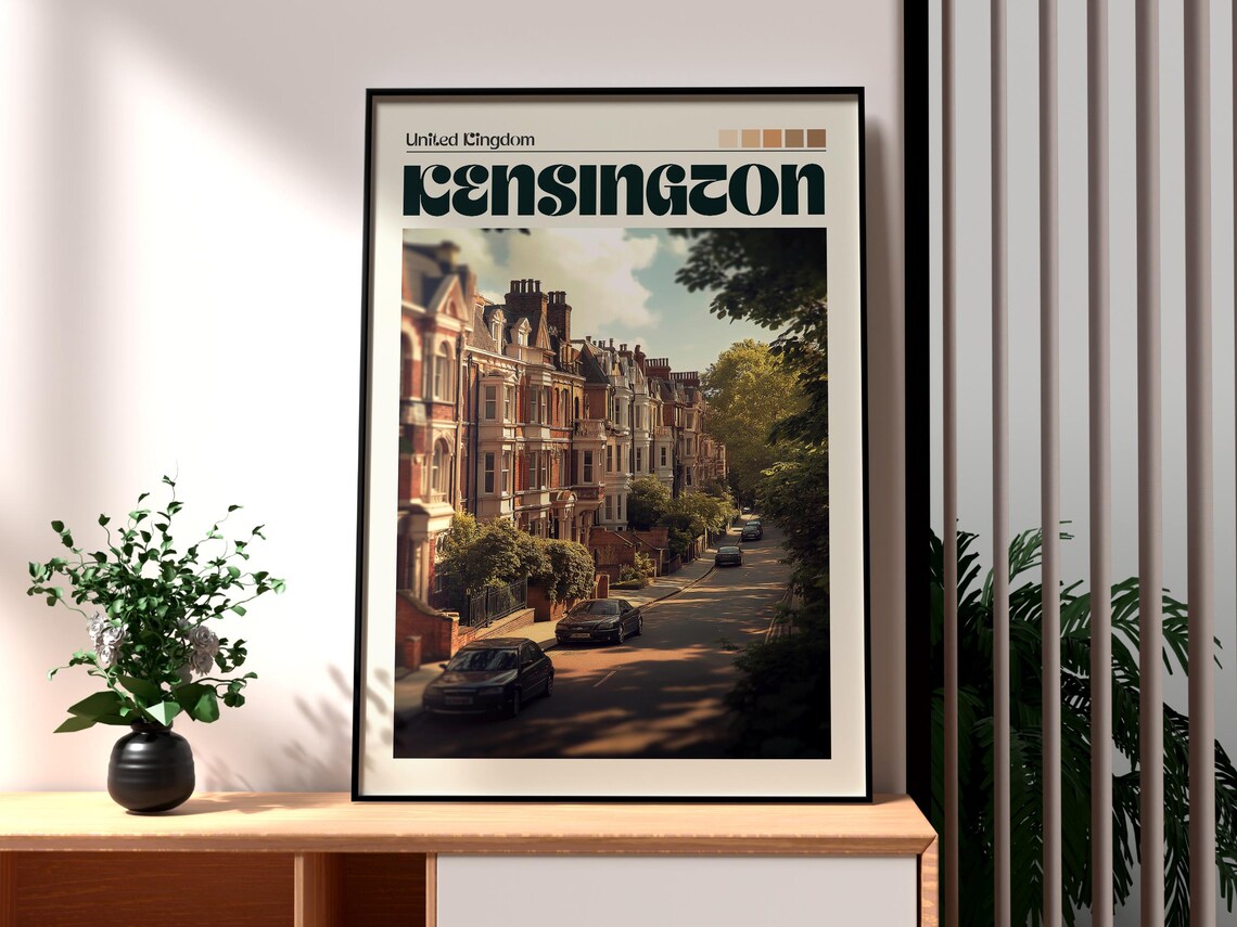 Kensington United Kingdom Victorian Terrace Street Vintage Poster