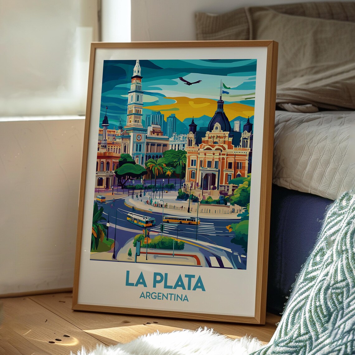 La Plata Argentina Cathedral Plaza City Sunset Vintage Travel Poster - Image 3