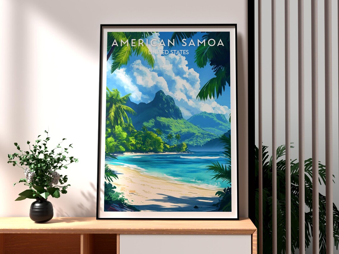 American Samoa Tropical Beach Island Peak Paradise Coast Travel Poster