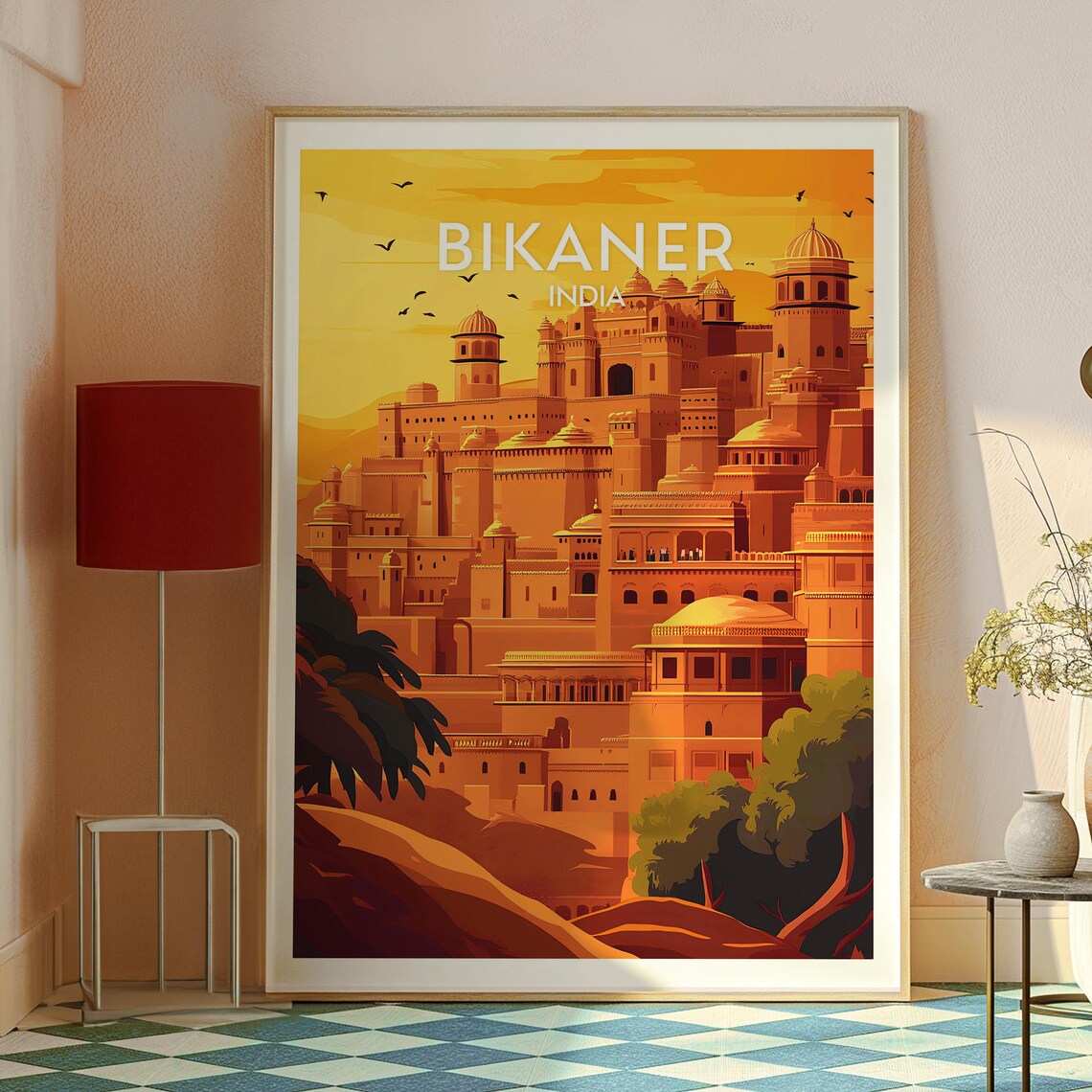 Bikaner India Desert Fort Palace Sunset Golden Sky Travel Poster - Image 2