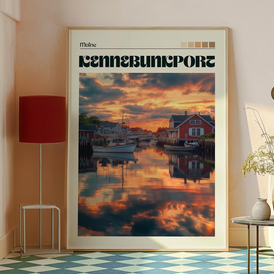 Kennebunkport Maine Harbor Sunset Boats Vintage Photo Poster - Image 2