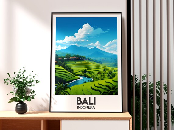 Bali Indonesia Ubud Lush Green Rice Terraces Mountain View Poster