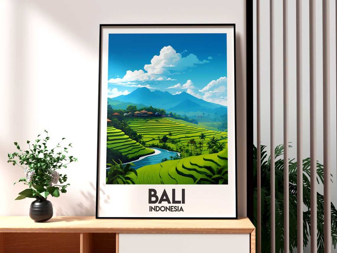 Bali Indonesia Ubud Lush Green Rice Terraces Mountain View Poster