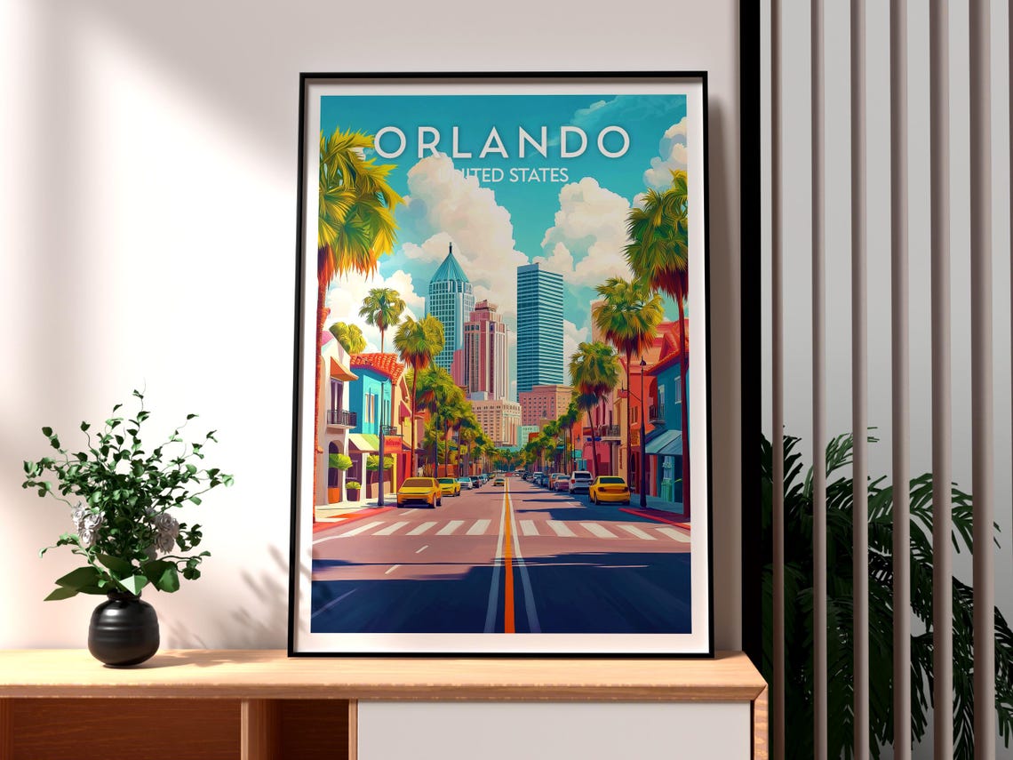 Orlando Florida Palm Lined Downtown Skyline Boulevard Poster