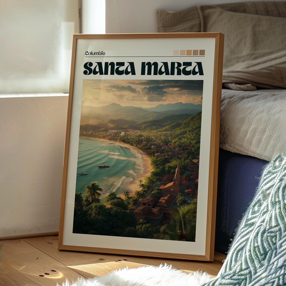 Santa Marta Colombia Caribbean Bay Sunset Beach Vintage Travel Poster - Image 3