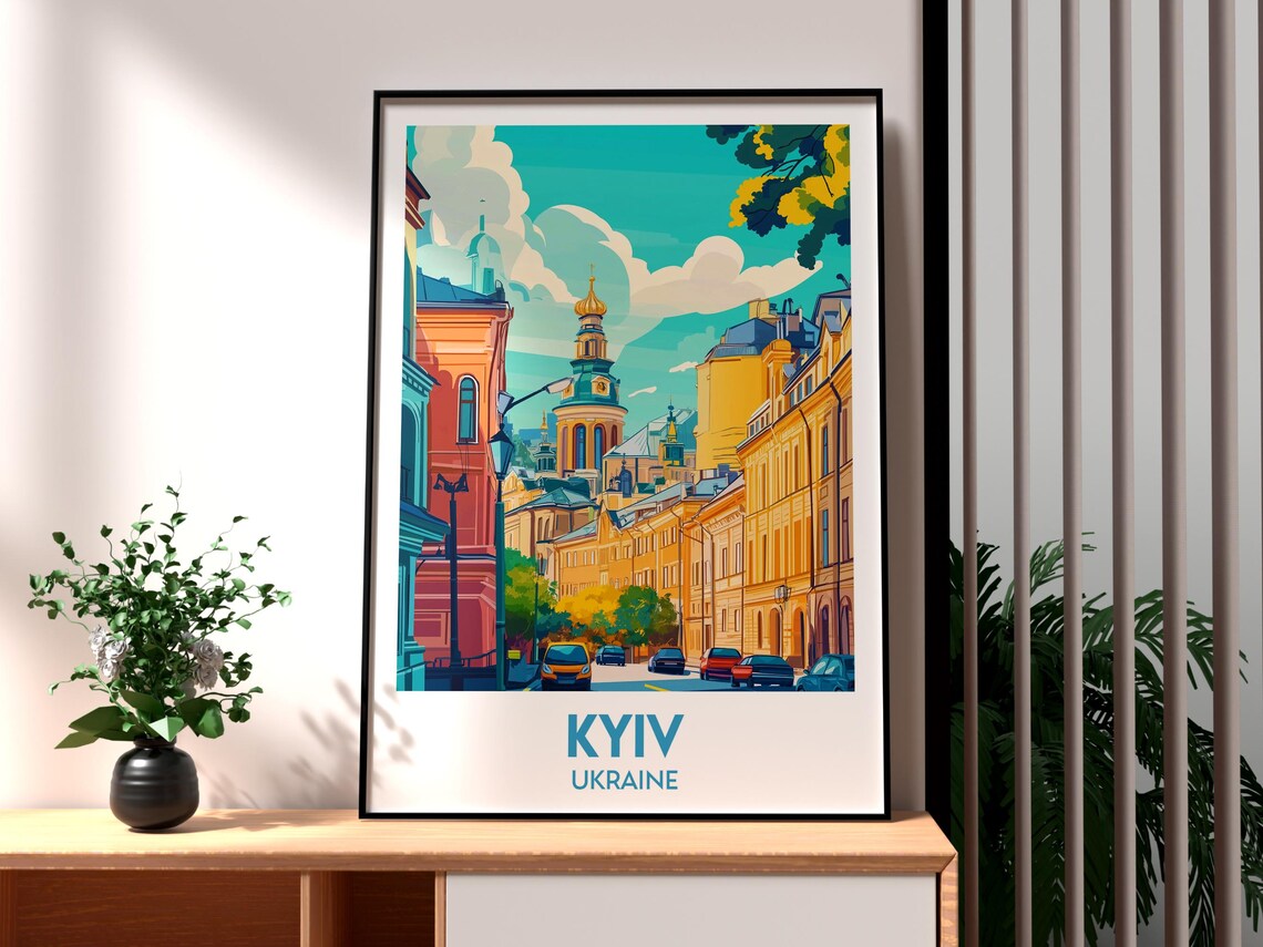 Kyiv Ukraine Historic Street Golden Dome Church Scene Poster