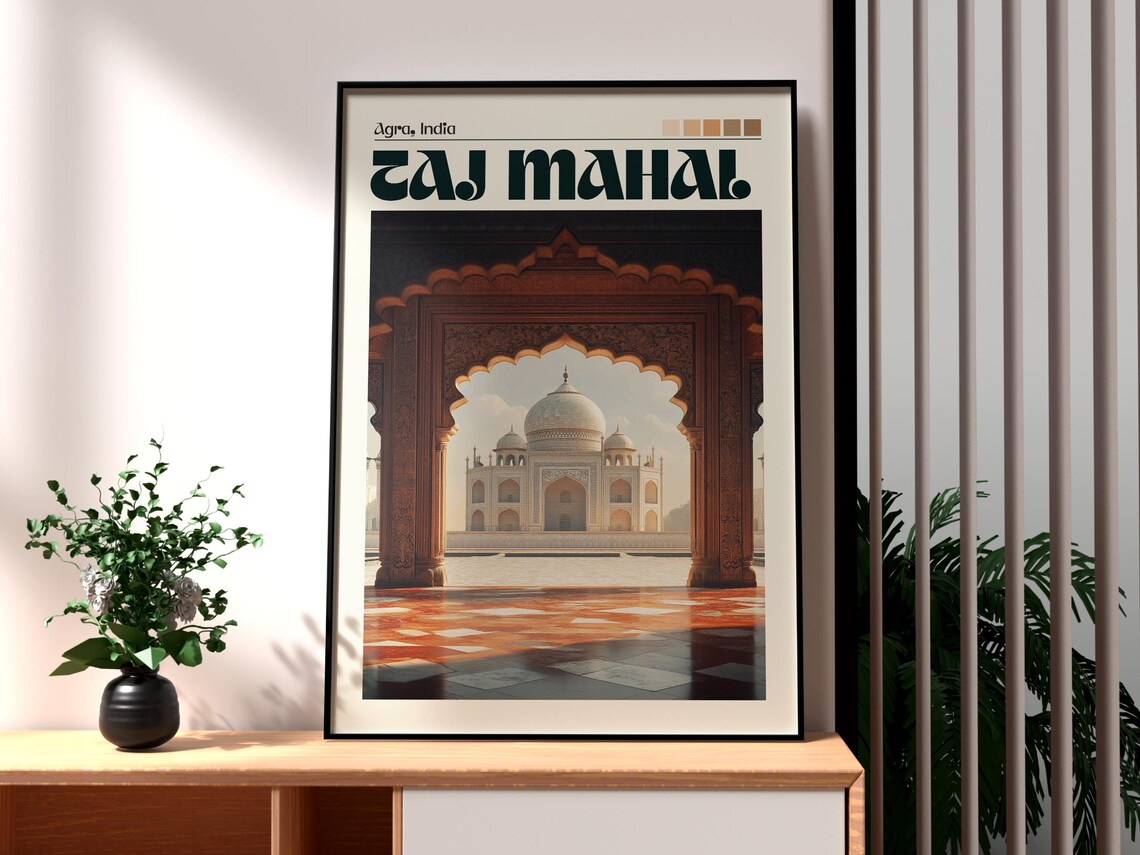 Taj Mahal Agra India Marble Archway View Retro Travel Poster