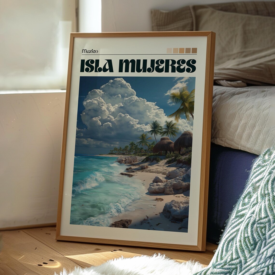 Isla Mujeres Mexico Turquoise Beach Palapa Clouds Travel Poster - Image 3