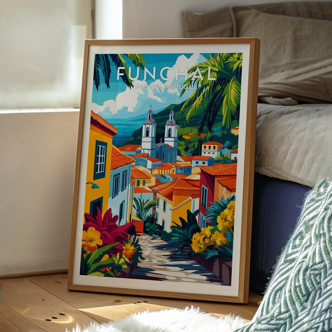 Funchal Madeira Portugal Colorful Old Town Church Towers Poster - Image 3
