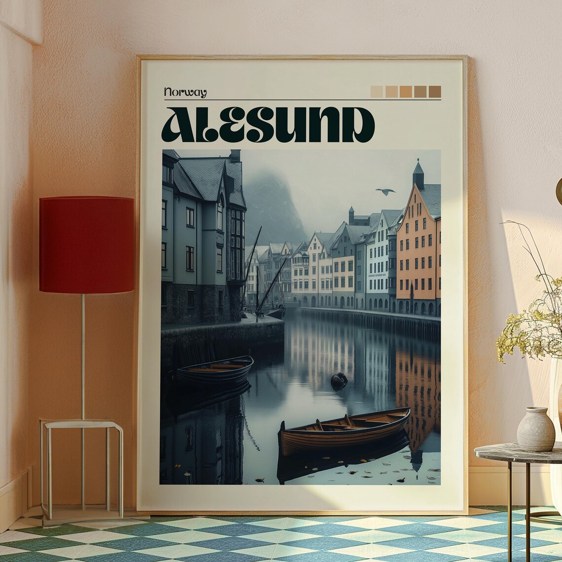Alesund Norway Harbor Boats Art Nouveau Waterfront Retro Travel Poster - Image 2