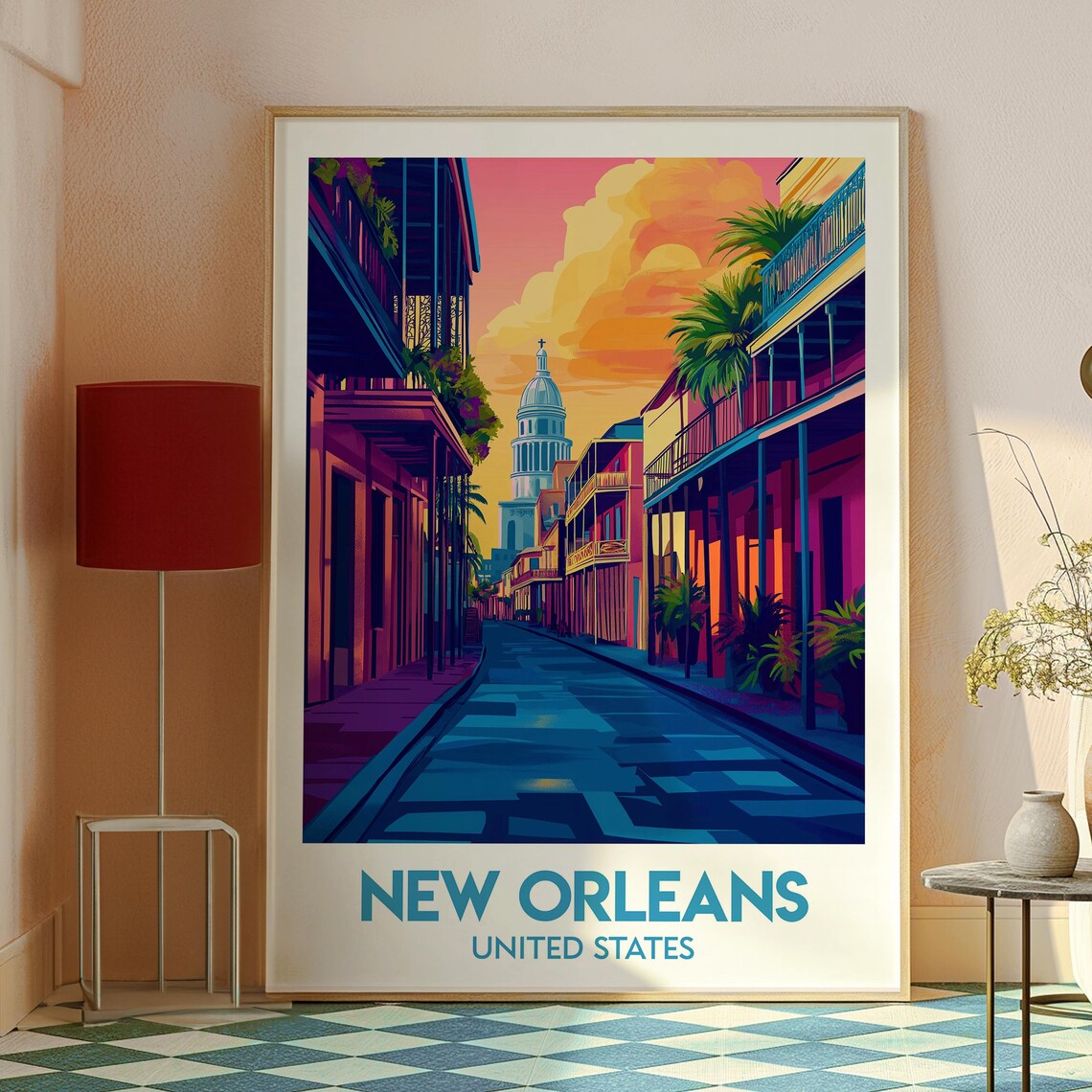 New Orleans Louisiana French Quarter Street Sunset Travel Poster - Image 2