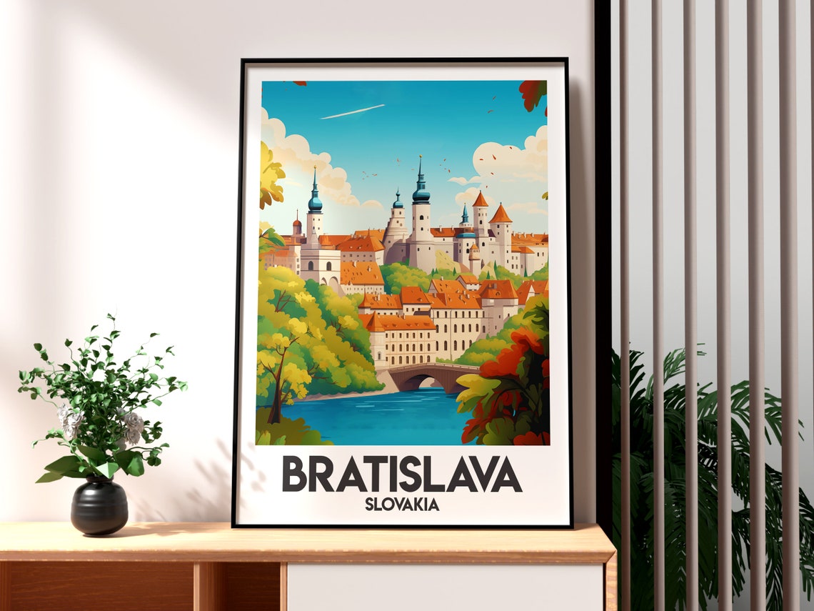 Bratislava Slovakia Castle River Old Town Illustrated Travel Poster