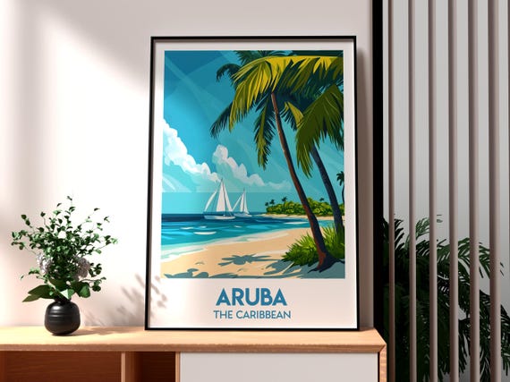 Aruba Travel Print The Caribbean Wall Art Beach Poster Holiday Gift For Traveller