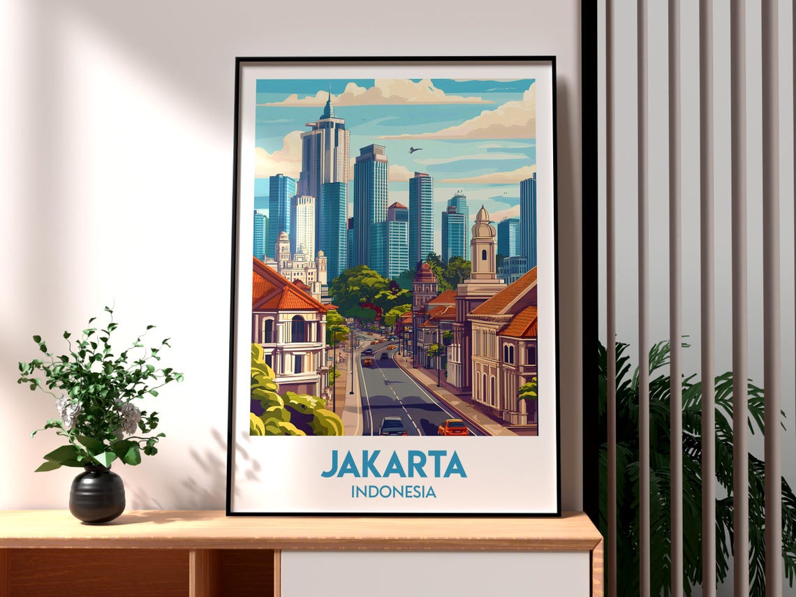 Jakarta Travel Print Wall Art Indonesia Poster Java Backpacking Gift For Traveller