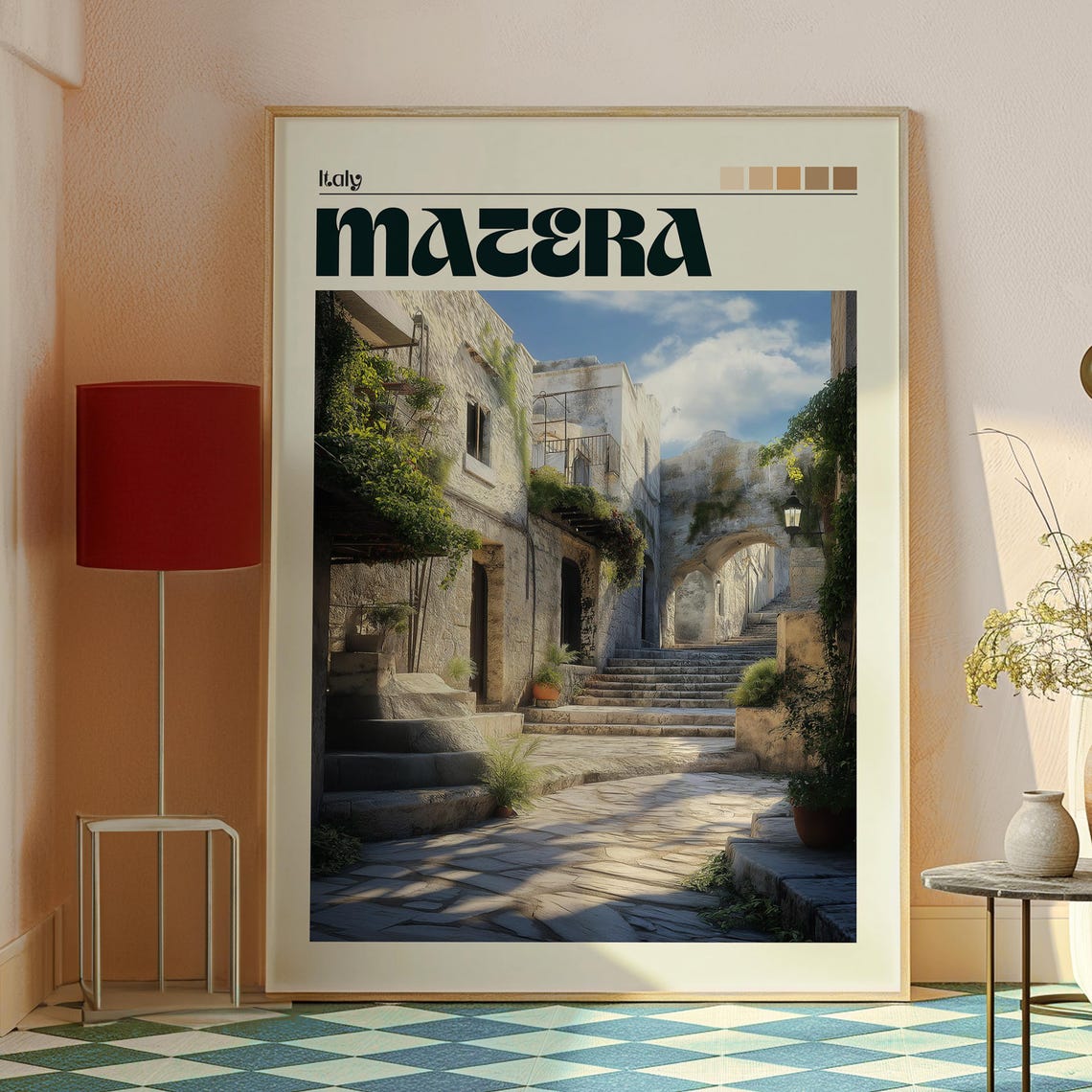 Matera Italy Ancient Stone Stairway Old Town Sassi Art Poster - Image 2