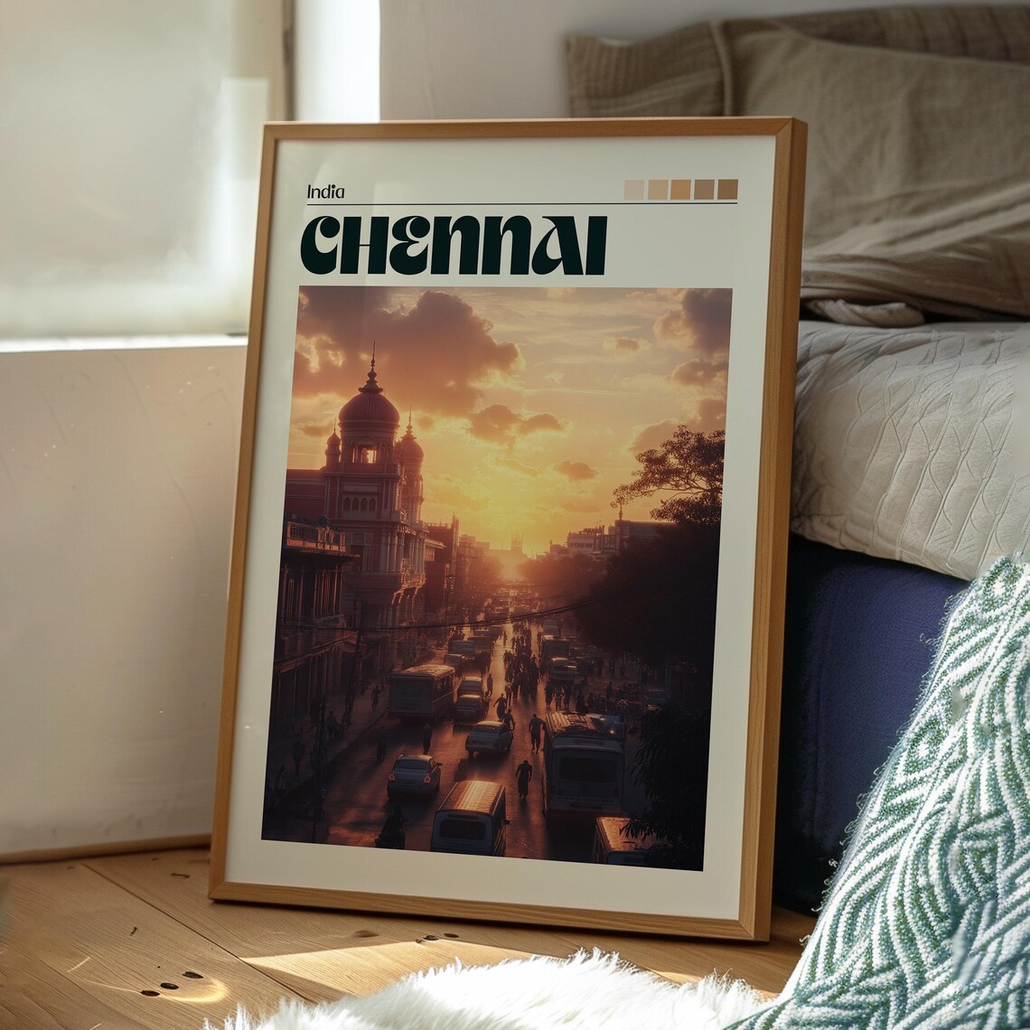 Chennai India Sunset City Street Domed Building Travel Poster - Image 3
