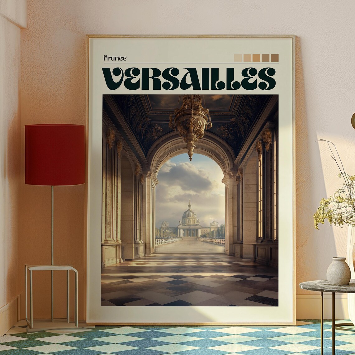 Versailles France Ornate Palace Corridor Checkered Floor Art Poster - Image 2