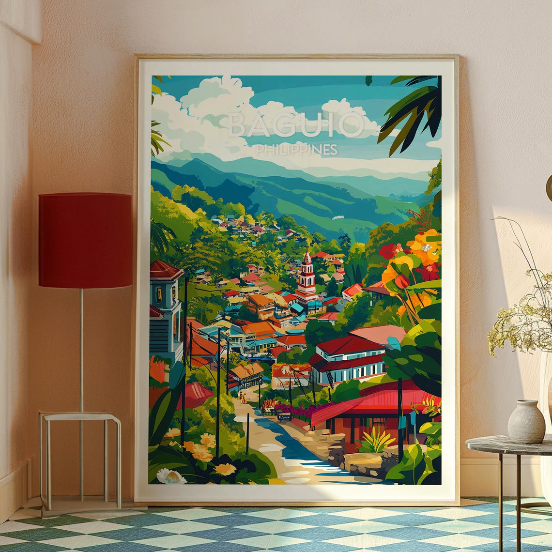 Baguio Philippines Mountain Town Red Roofs Flower Garden Poster - Image 2