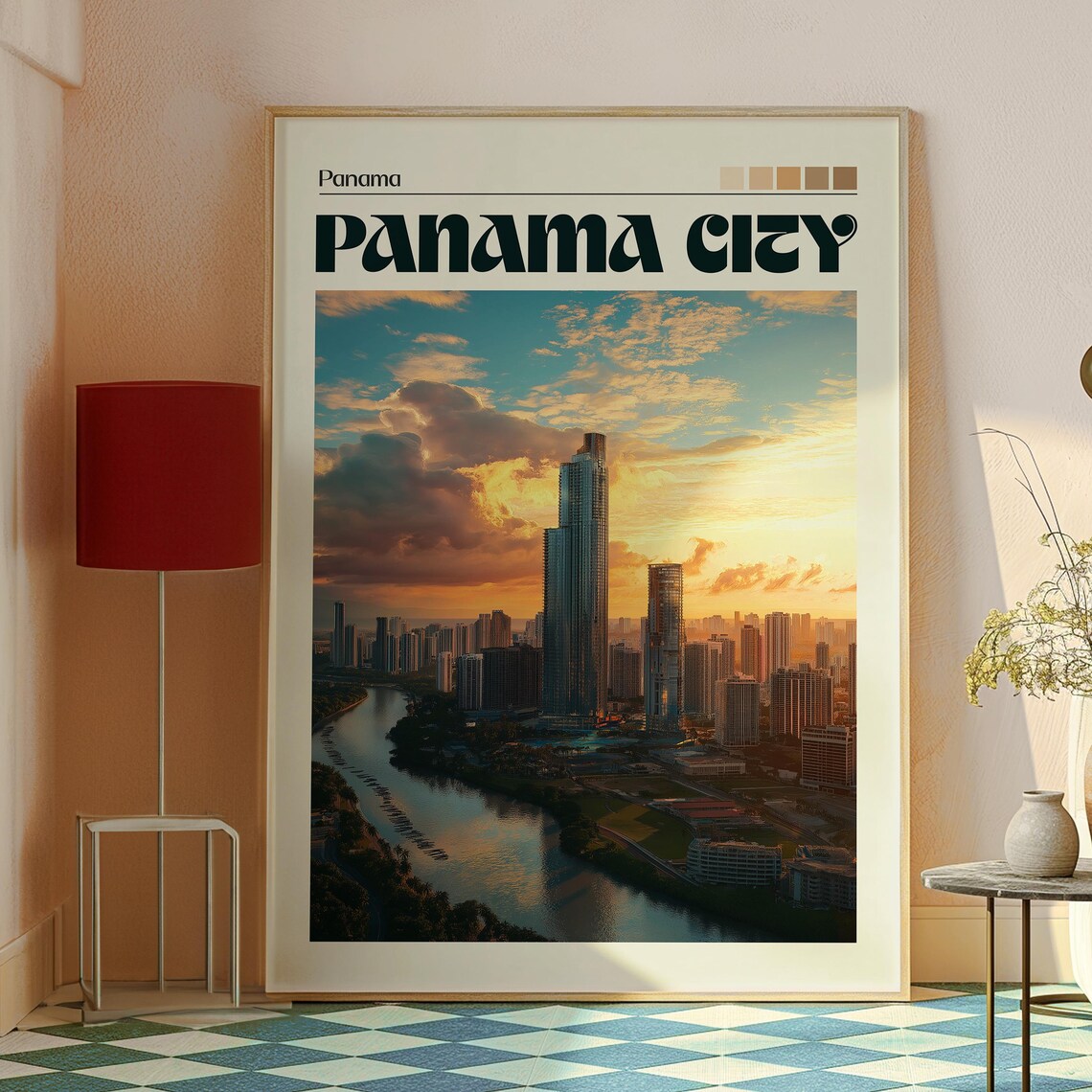 Panama City Panama Modern Skyline River Sunset Aerial View Travel Poster - Image 2