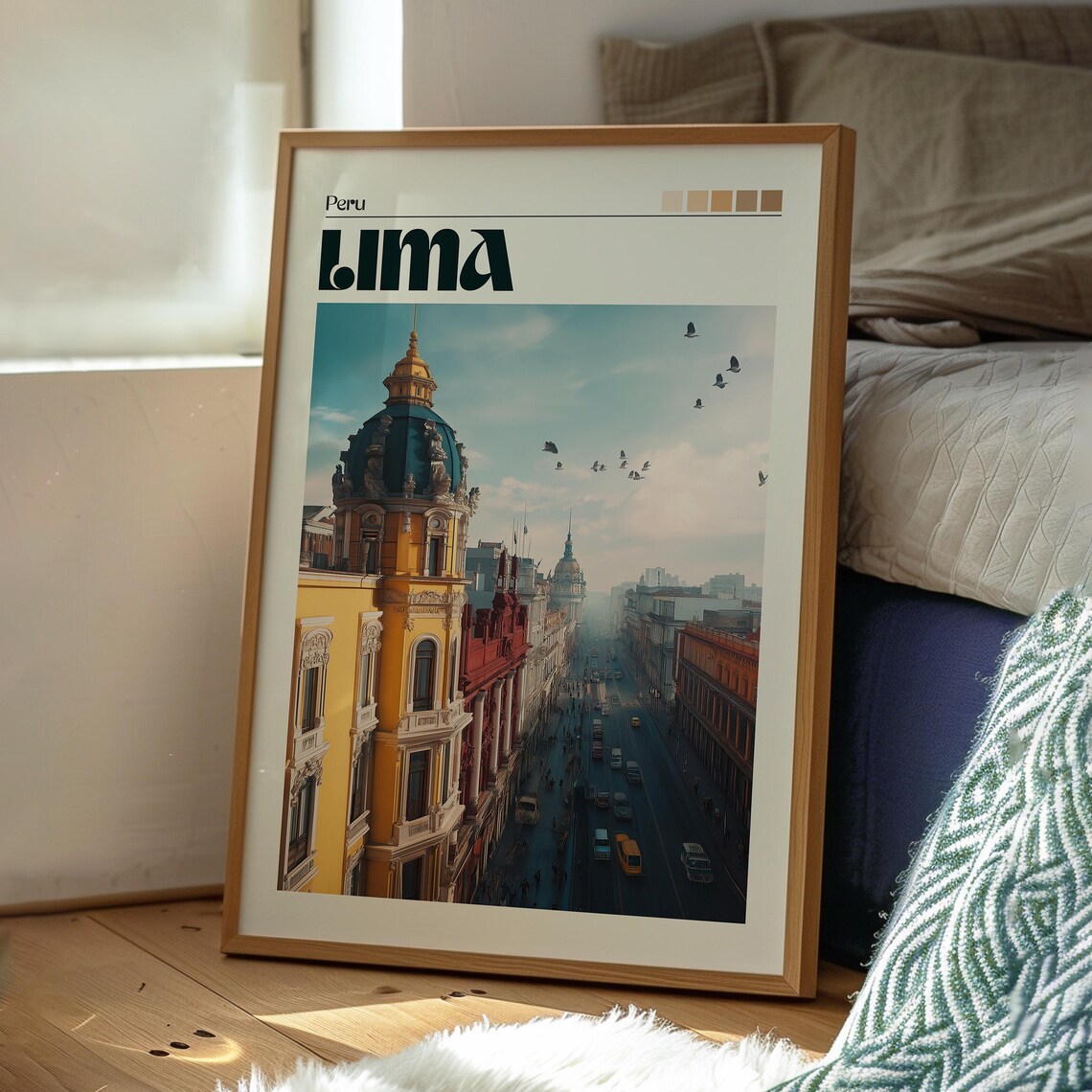 Lima Peru Colonial Avenue Ornate Buildings Birds Morning Travel Poster - Image 3