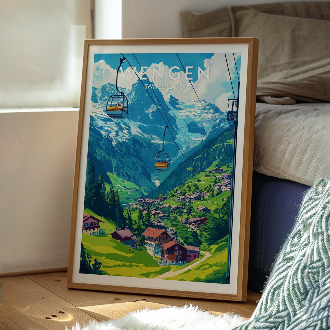 Wengen Poster, Swiss Alps Skiing Chalets Art Print - Image 3