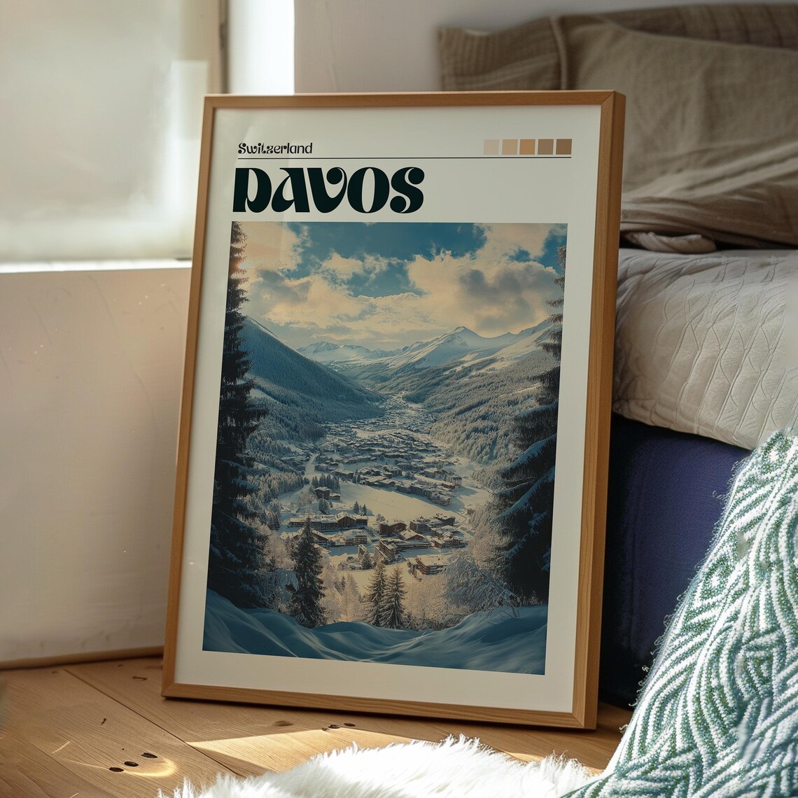 Davos Switzerland Swiss Alps Snowy Ski Resort Valley Travel Poster - Image 3