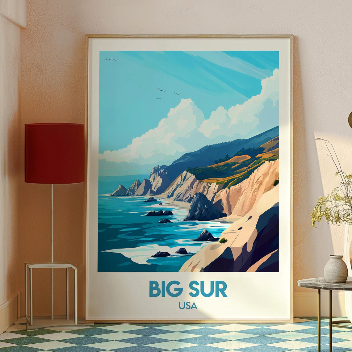 Big Sur USA Pacific Coast Cliffs Ocean Highway Travel Poster - Image 2