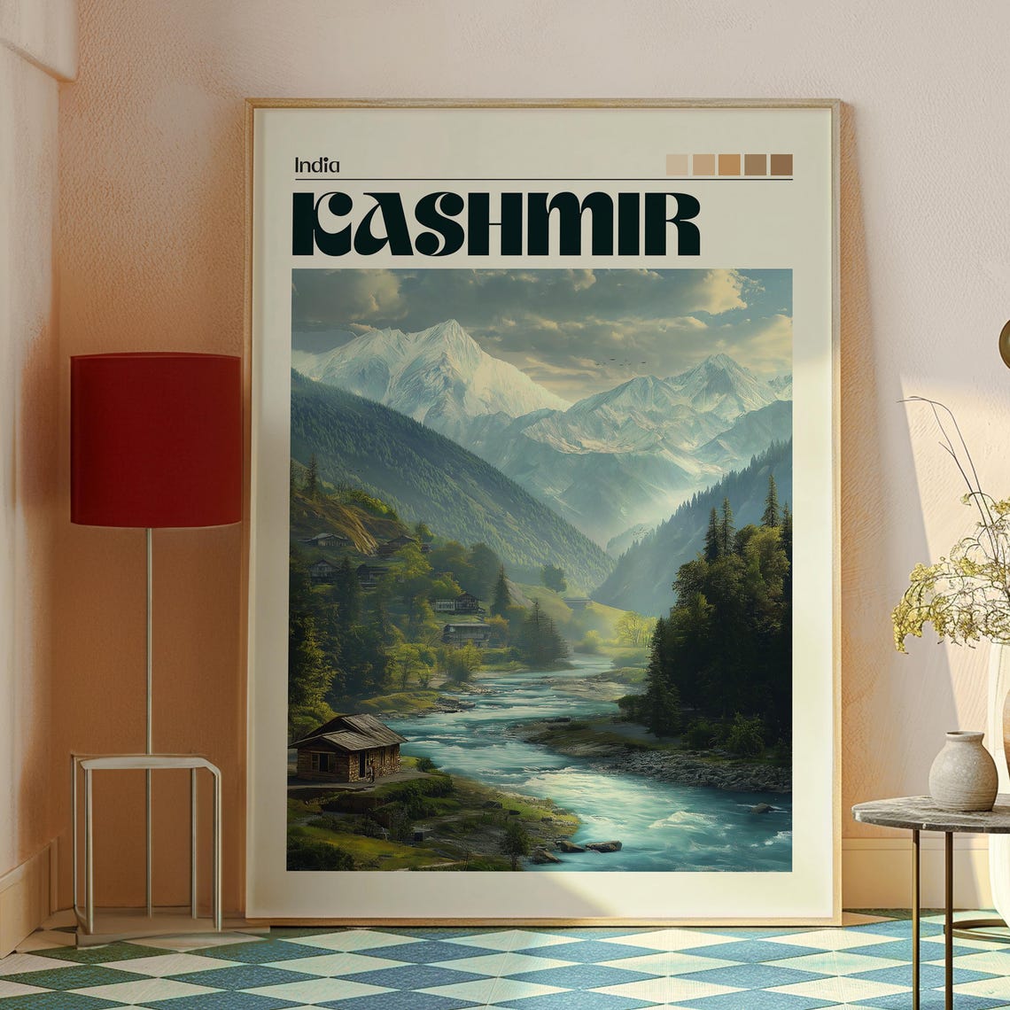 Kashmir India Vintage Travel Poster Mountain River Valley Decor - Image 2
