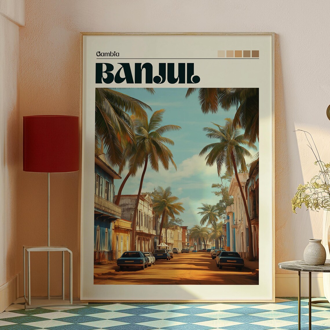 Banjul Gambia Palm Lined Colonial Street Retro Travel Poster - Image 2