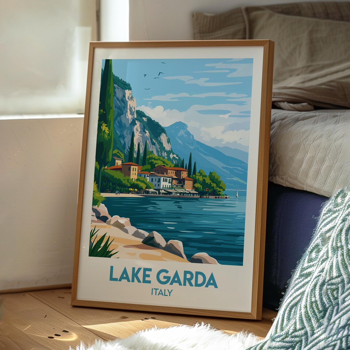 Lake Garda Italy Lakeside Village Mountain Shore Scene Poster - Image 3