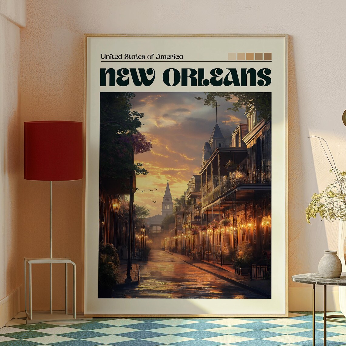 New Orleans USA French Quarter Balcony Street Sunset Travel Poster - Image 2