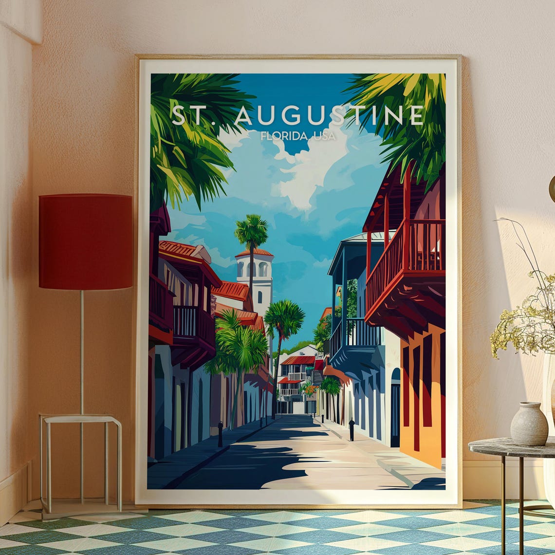 St Augustine Florida Spanish Colonial Street Palm Trees Travel Poster - Image 2