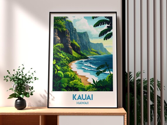 Kauai Hawaii Emerald Cliffs Hidden Beach Pacific Coast Poster