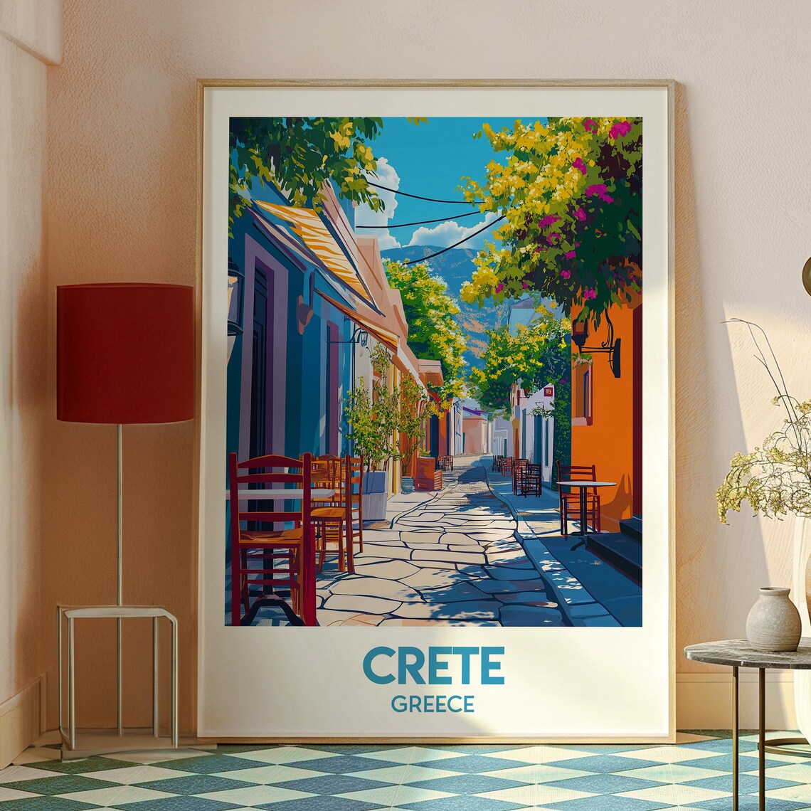 Crete Greece Sunny Village Lane Cafes Island Charm Travel Poster - Image 2
