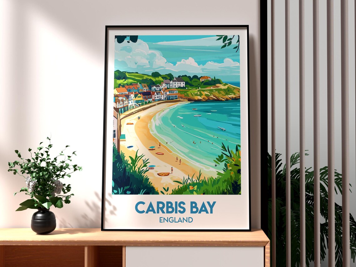 Carbis Bay England Sandy Beach Bay View Coastal Travel Poster