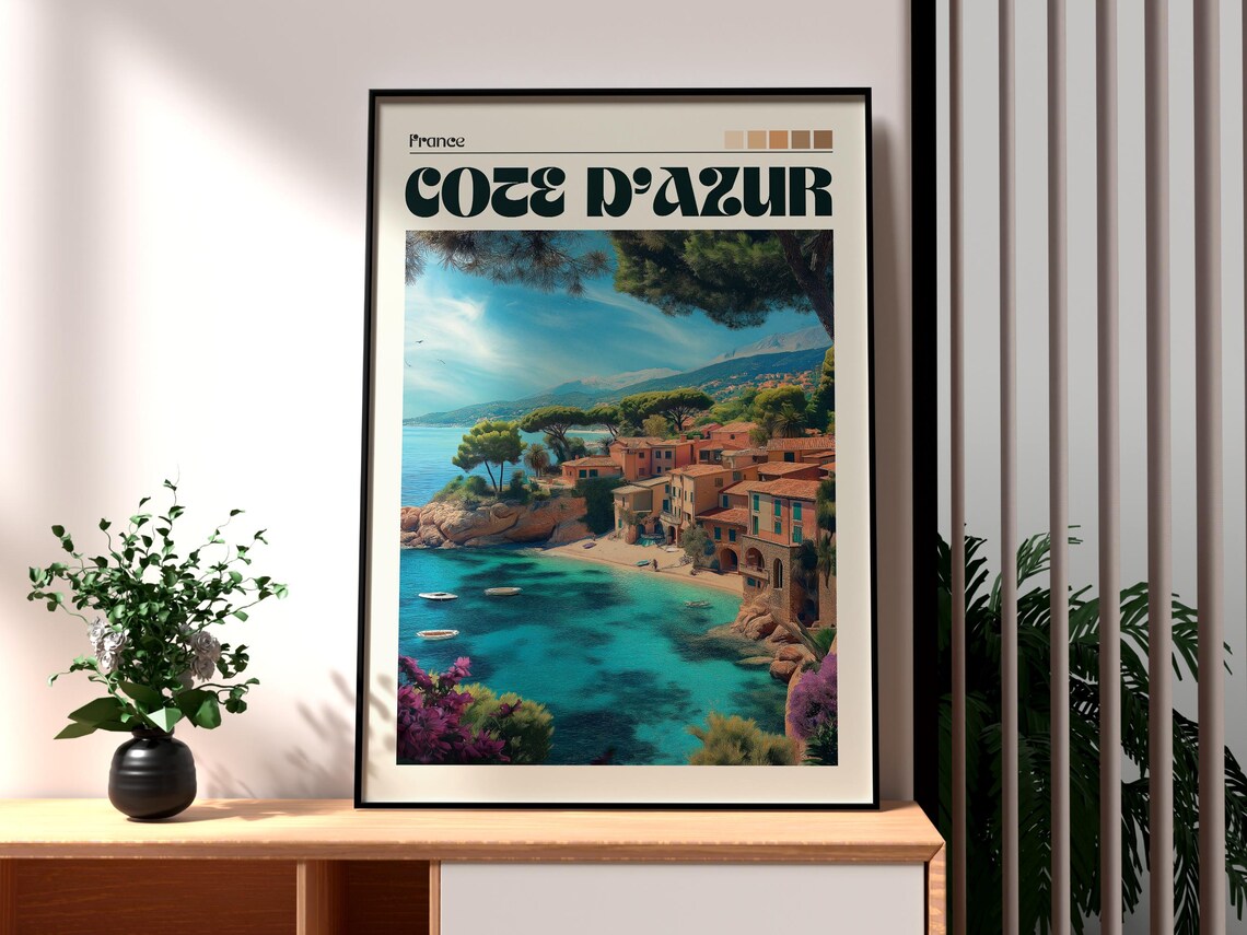 Cote d'Azur France French Riviera Seaside Village Bay Travel Poster