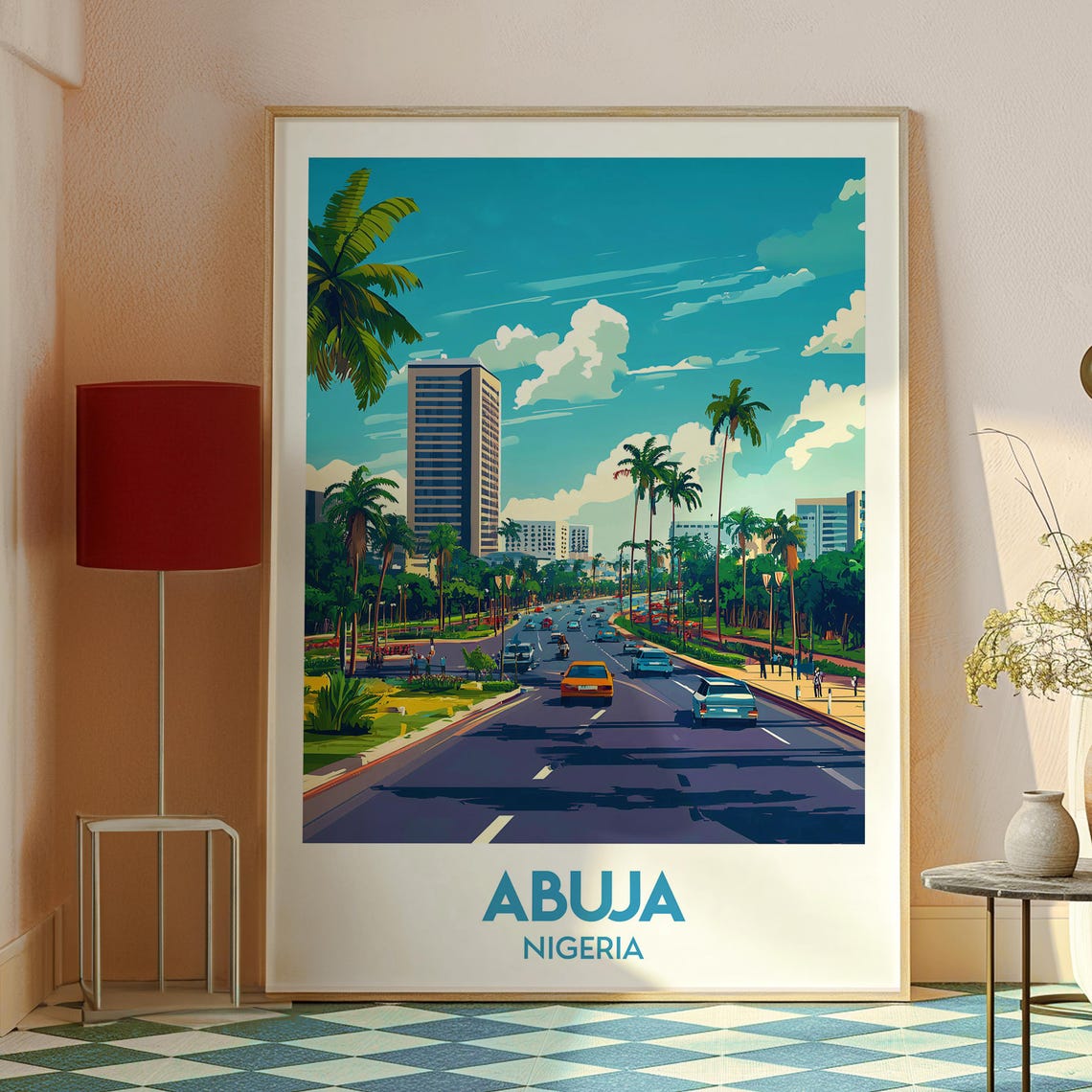 Abuja Nigeria Palm Fringed Capital Boulevard Retro Travel Poster - Image 2