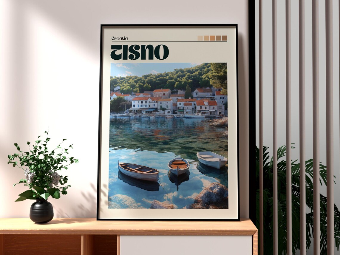 Tisno Croatia Fishing Village Boats Clear Water Travel Poster