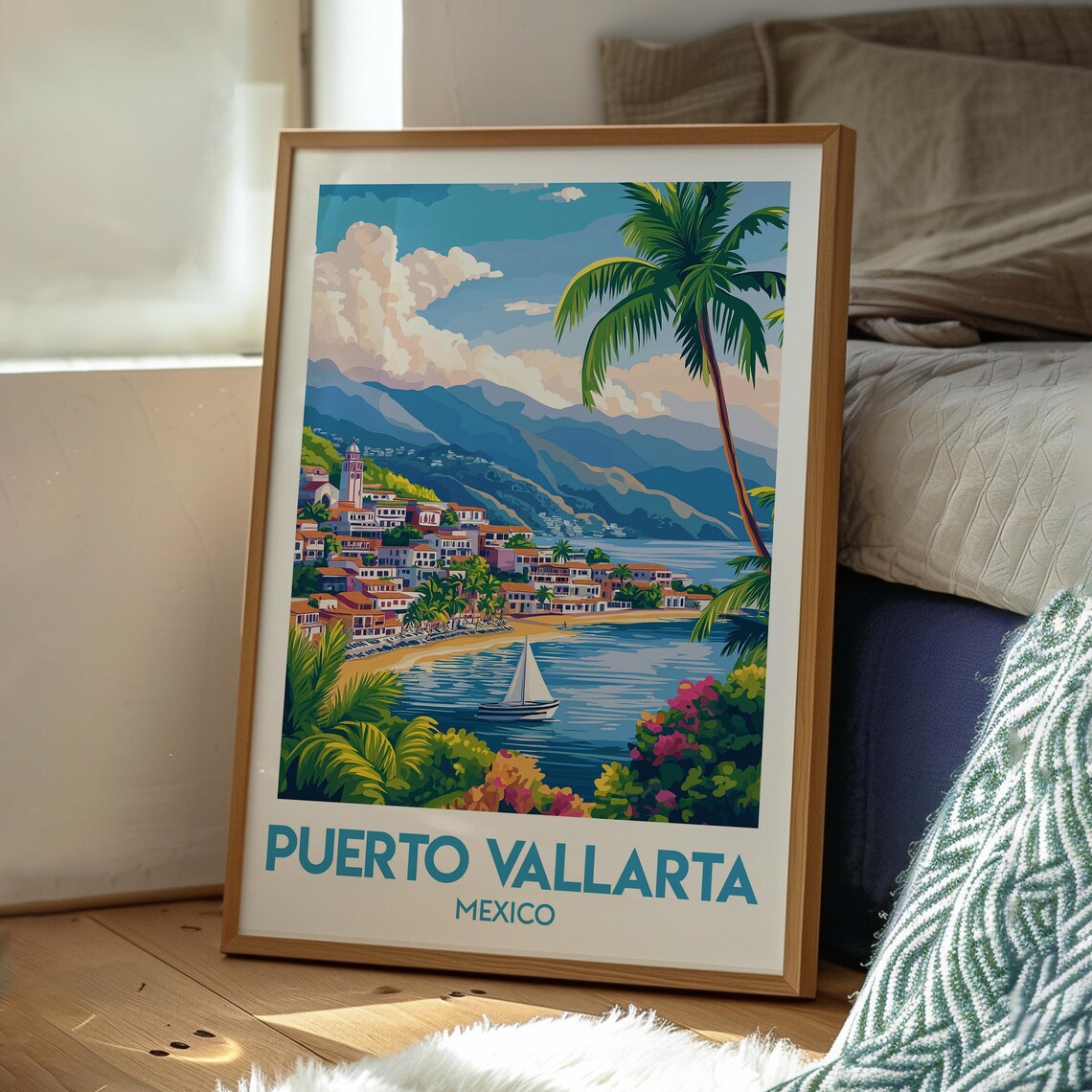 Puerto Vallarta Mexico Beach Bay Sailboat Tropical Travel Poster - Image 3