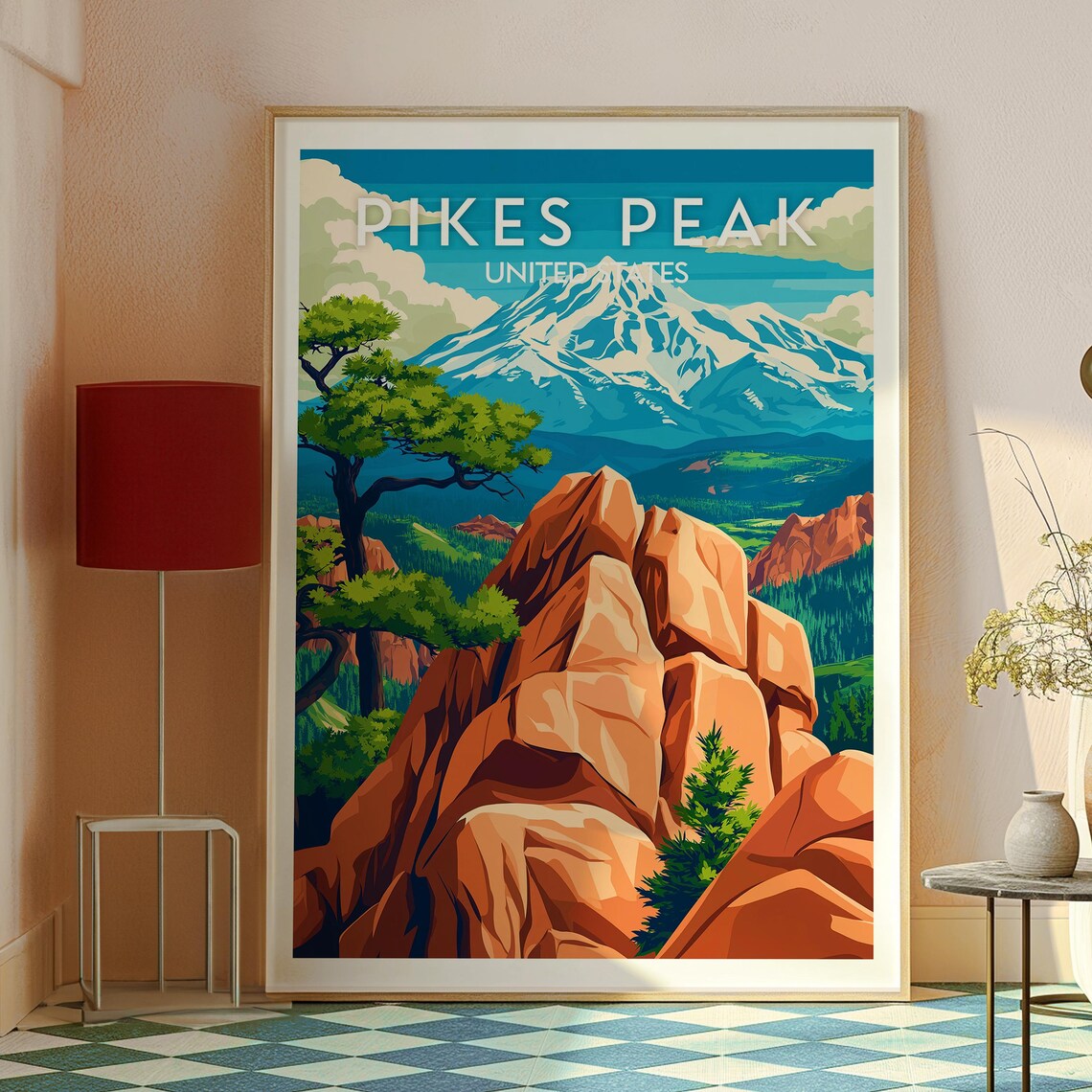 Pikes Peak Colorado Snow Capped Summit Red Rocks Pines Poster - Image 2
