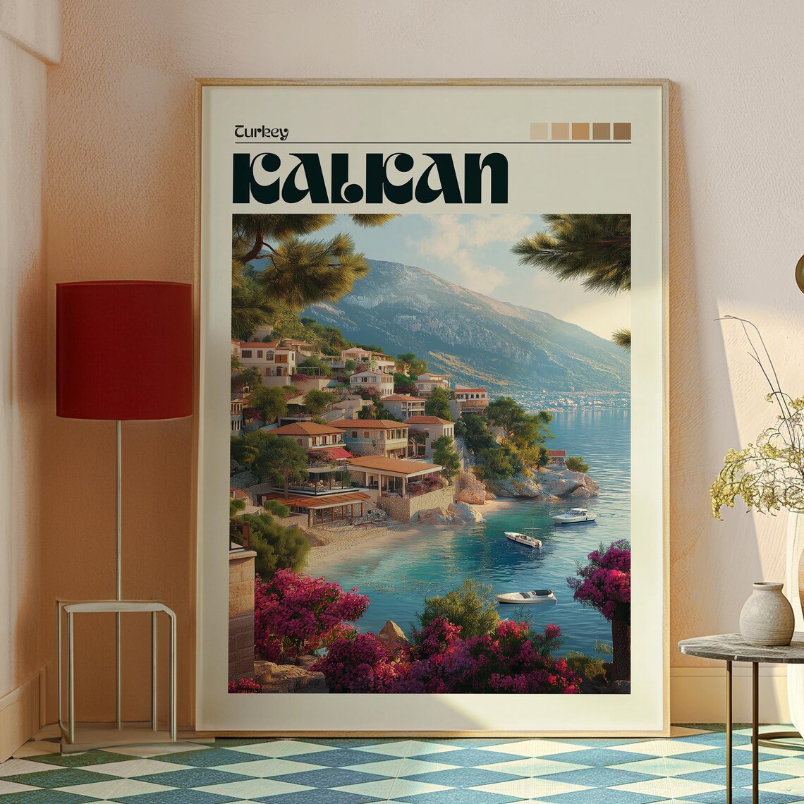 Kalkan Turkey Turquoise Bay Coast Town Bougainvillea Travel Poster - Image 2