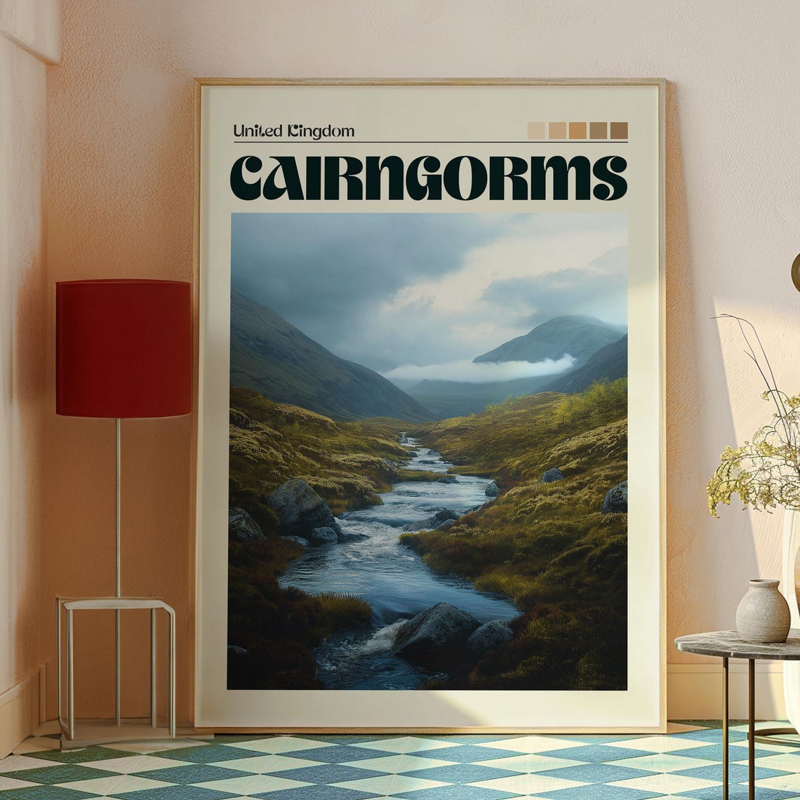 Cairngorms Scotland Misty Mountain Valley Stream Travel Poster - Image 2