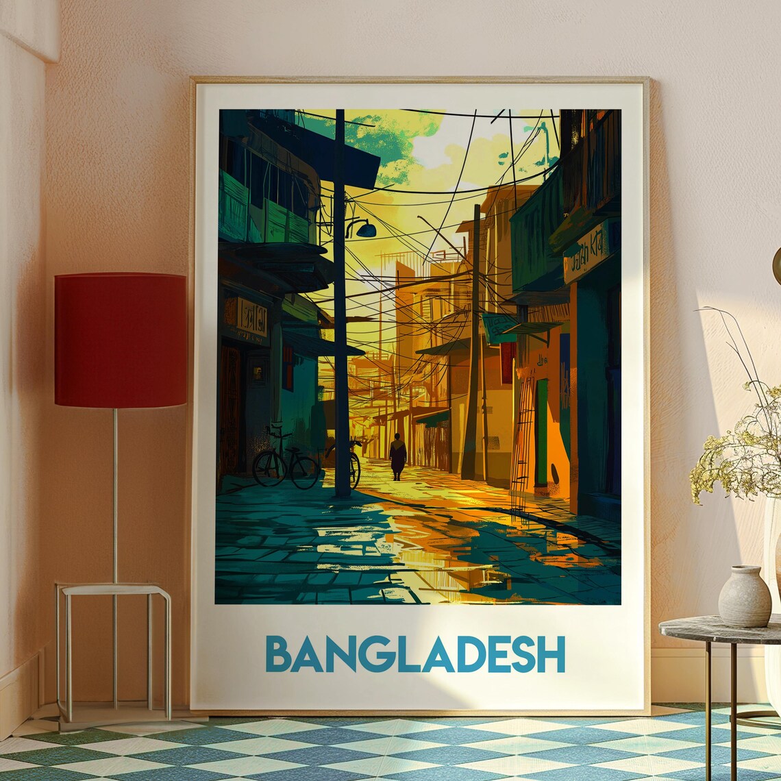 Bangladesh City Street Golden Light Vintage Style Travel Poster - Image 2